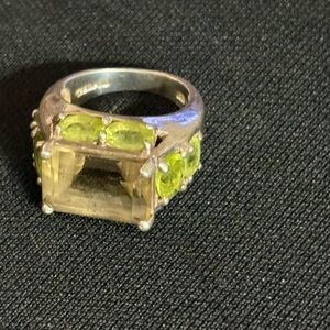 Elegant Sterling Silver and two tone vintage handmade Green Gemstone Ring